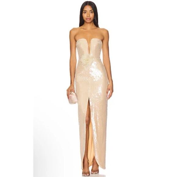 Self-Portrait sequined maxi dress Champagne Strapless Sz 6 NWT $1200 - Picture 1 of 16